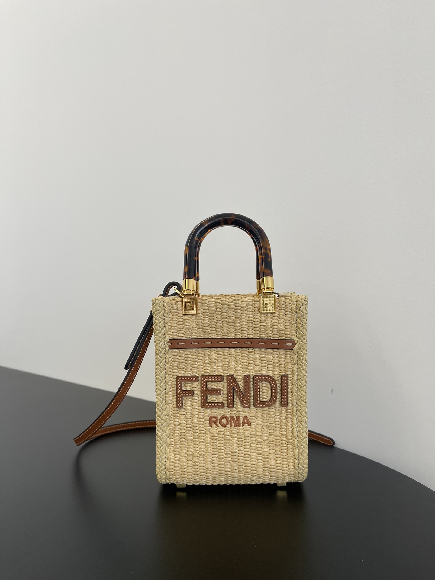 Fendi Mini Sunshine Shopper Beige Cotton Fiber Bag